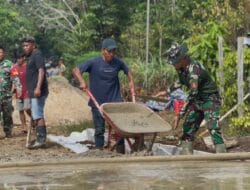 TNI dan Rakyat Menyatu, Jalan Linggang Amer Dibangun dengan Semangat Gotong Royong