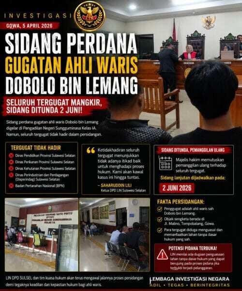Sidang Perdana Gugatan Ahli Waris Dobolo Bin Lemang Digelar, Seluruh Tergugat Mangkir!