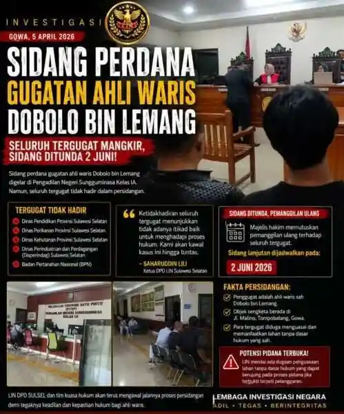 Sidang Perdana Gugatan Ahli Waris Dobolo Bin Lemang Digelar, Seluruh Tergugat Mangkir!