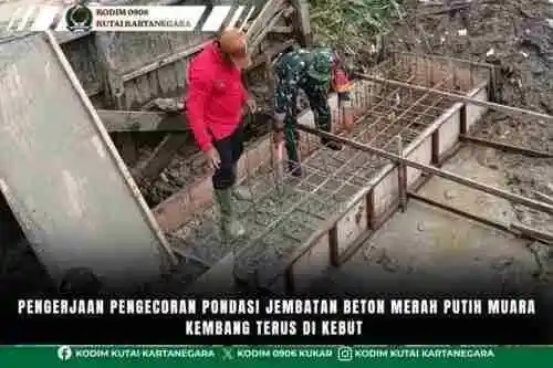 Pengerjaan Pengecoran Pondasi Jembatan Beton Merah Putih Muara Kembang Terus Di Kebut