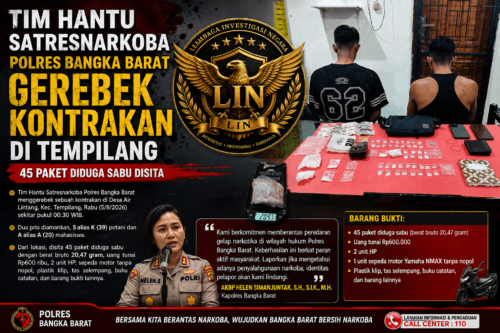 Tim Hantu Satresnarkoba Polres Bangka Barat Gerebek Kontrakan di Tempilang, 45 Paket Diduga Sabu Disita