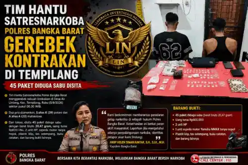Tim Hantu Satresnarkoba Polres Bangka Barat Gerebek Kontrakan di Tempilang, 45 Paket Diduga Sabu Disita