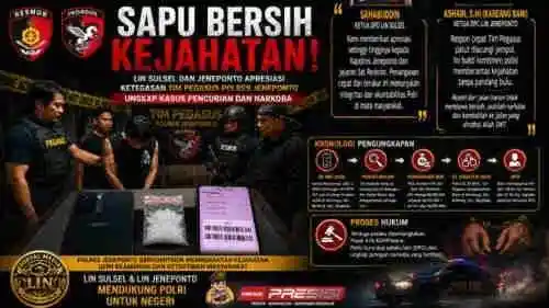 Sapu Bersih Kejahatan! LIN Sulsel dan DPC LIN Jeneponto Apresiasi Ketegasan Tim Pegasus Polres Jeneponto Ungkap Kasus Pencurian dan Narkoba