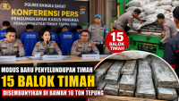 Polres Bangka Barat Gelar Konferensi Pers, Bongkar Modus 15 Balok Timah Disembunyikan di Bawah 10 Ton Tepung