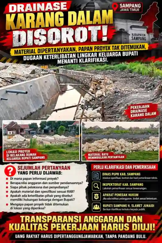 DRAINASE KARANG DALAM DISOROT: MATERIAL DIPERTANYAKAN, PAPAN PROYEK TAK DITEMUKAN, DUGAAN KETERLIBATAN LINGKAR KELUARGA BUPATI MENANTI KLARIFIKASI