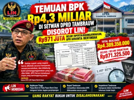 TEMUAN BPK Rp4,3 MILIAR DI SETWAN DPRD TAMBRAUW DISOROT LIN! Rp971 JUTA BELUM DIPERTANGGUNGJAWABKAN, APH DIMINTA BERTINDAK